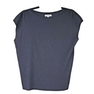 all‎ row Womens Top Large Cap Sleeve Black Crinkle Capsule Wardrobe Minimalist